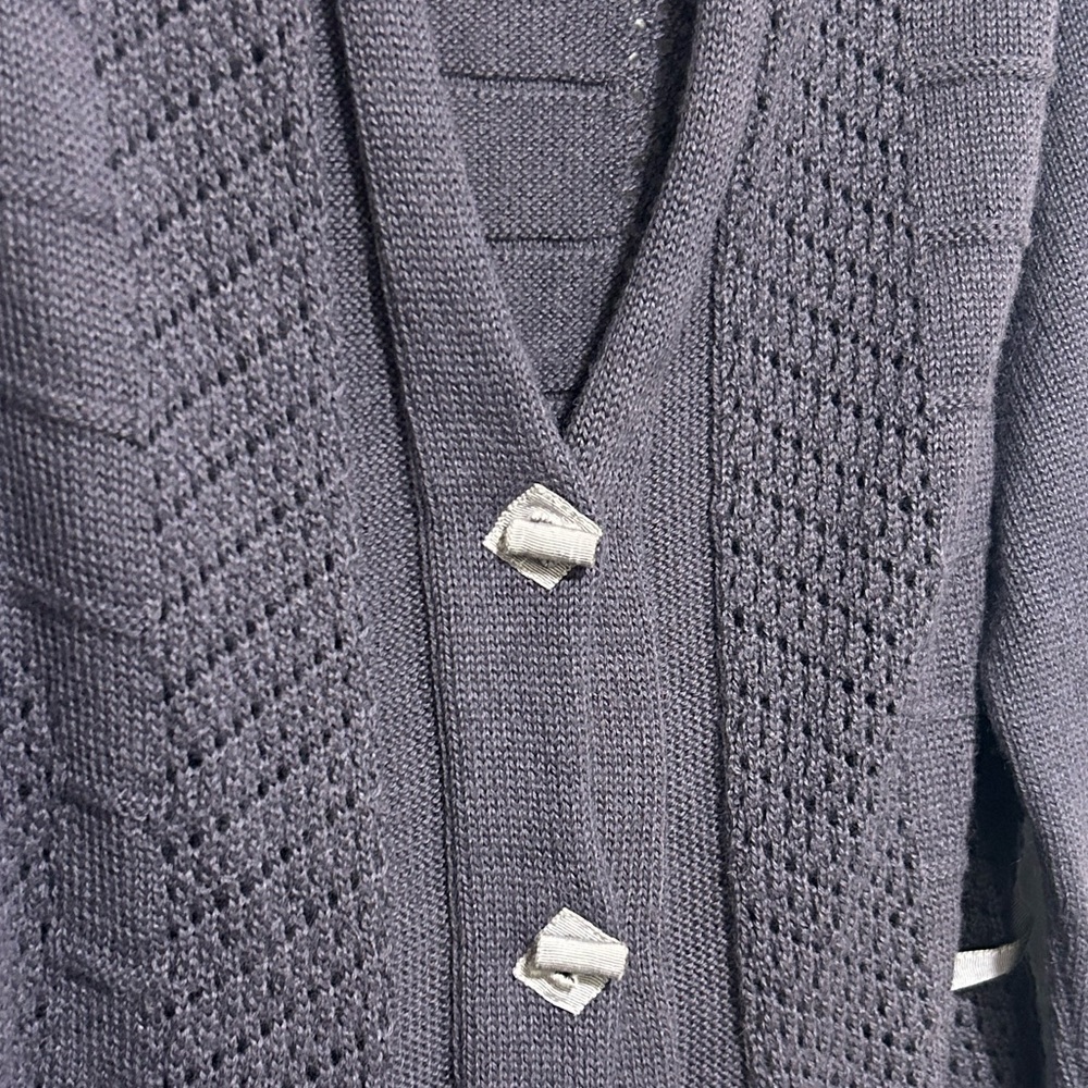 100% Baby Llama Wool Cardigan, Lavender Purple, Ribbon details, Size Large - Picture 7 of 8